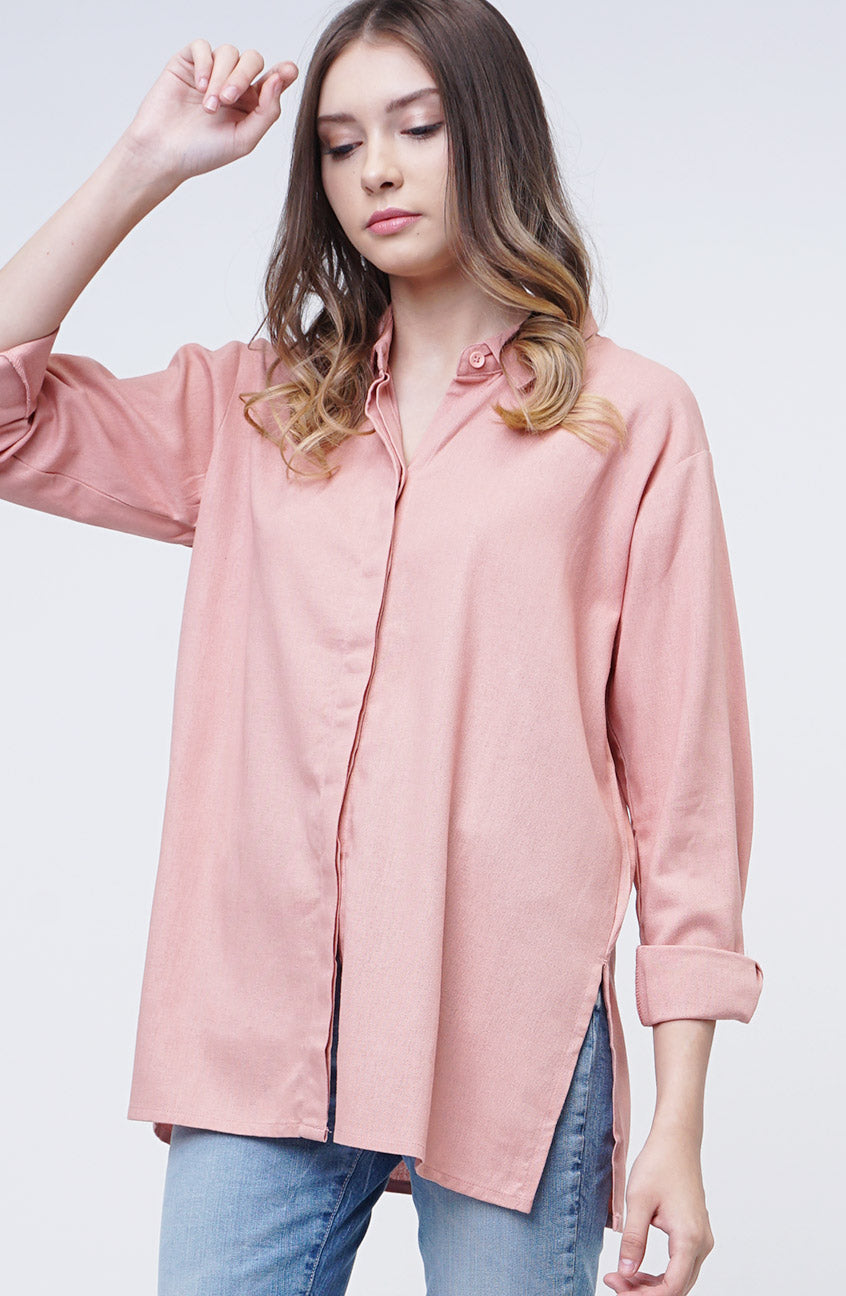 Kemeja Lengan Panjang Baina Pink