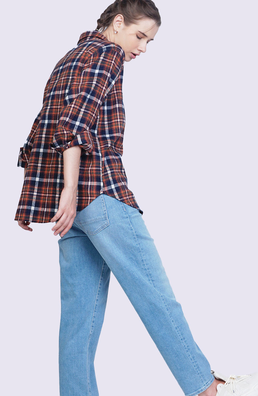 Kemeja Flanel Selly Orange Navy