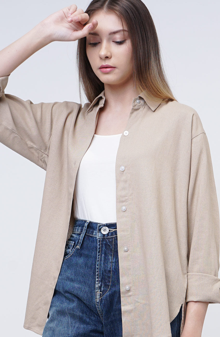 Kemeja Lengan Panjang Lindy Light Brown