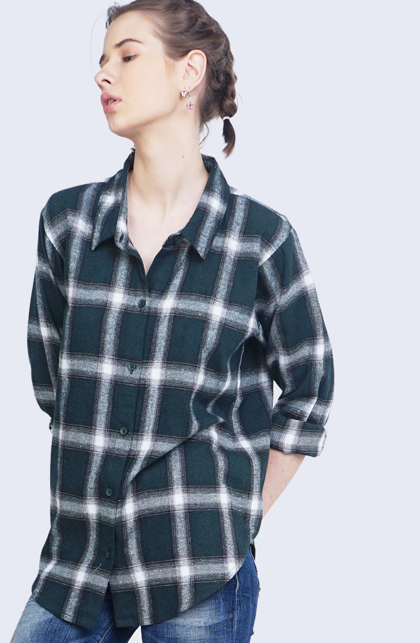Kemeja Flanel Devi Green Offwhite
