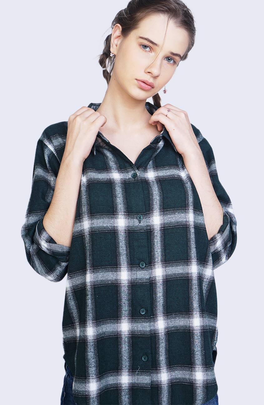 Kemeja Flanel Devi Green Offwhite