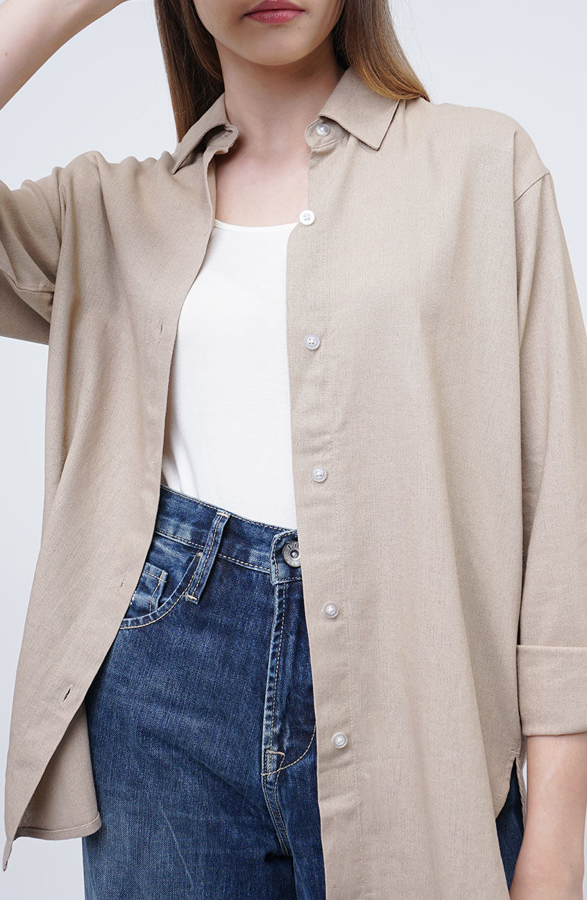 Kemeja Lengan Panjang Lindy Light Brown