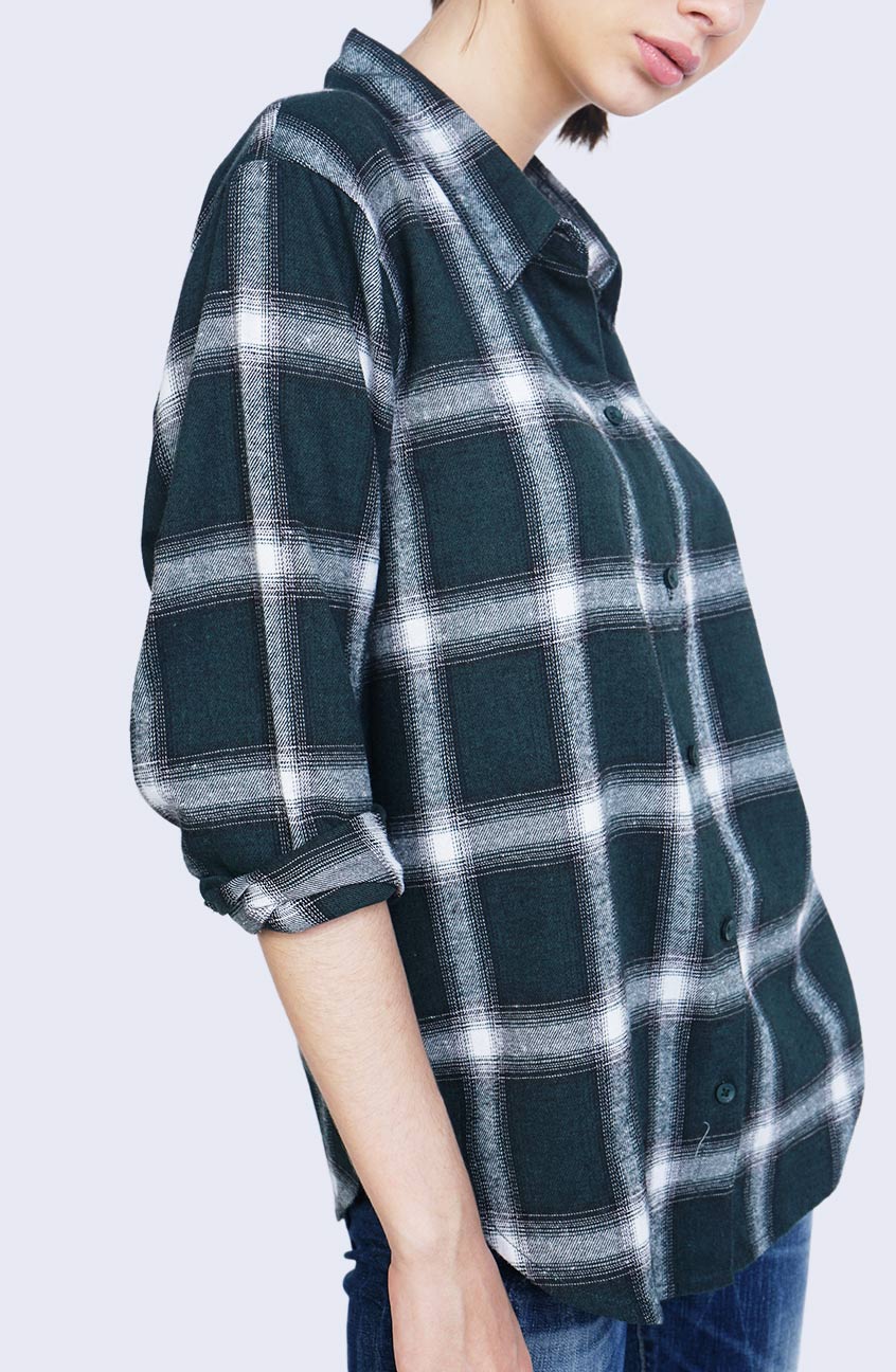 Kemeja Flanel Devi Green Offwhite