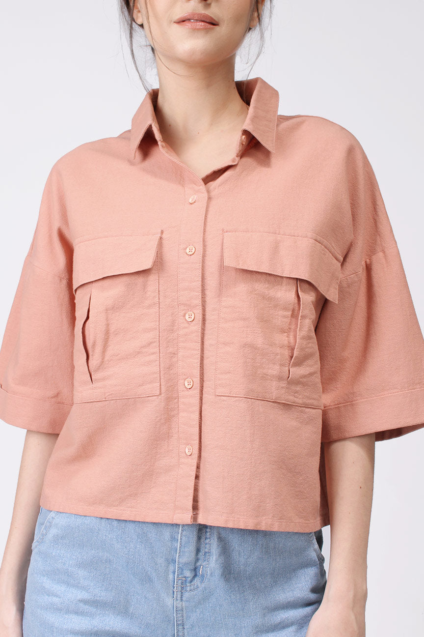Kemeja Lengan Pendek Lizette Dusty Pink