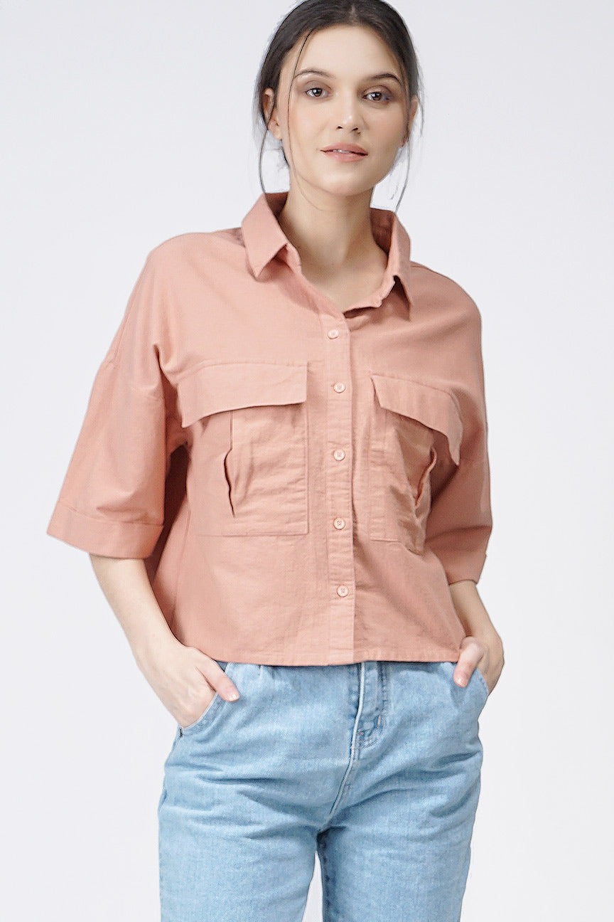 Kemeja Lengan Pendek Lizette Dusty Pink