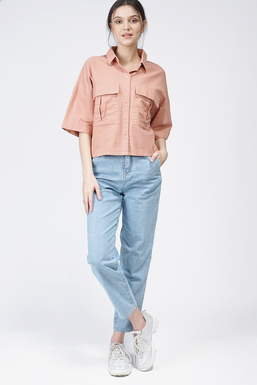 Kemeja Lengan Pendek Lizette Dusty Pink