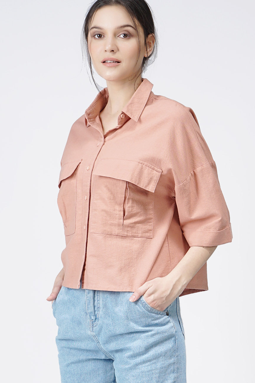 Kemeja Lengan Pendek Lizette Dusty Pink