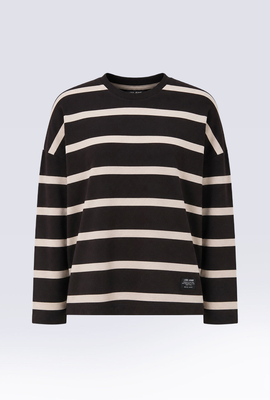 T-Shirt Lengan Panjang Zeva Black Beige Stripe