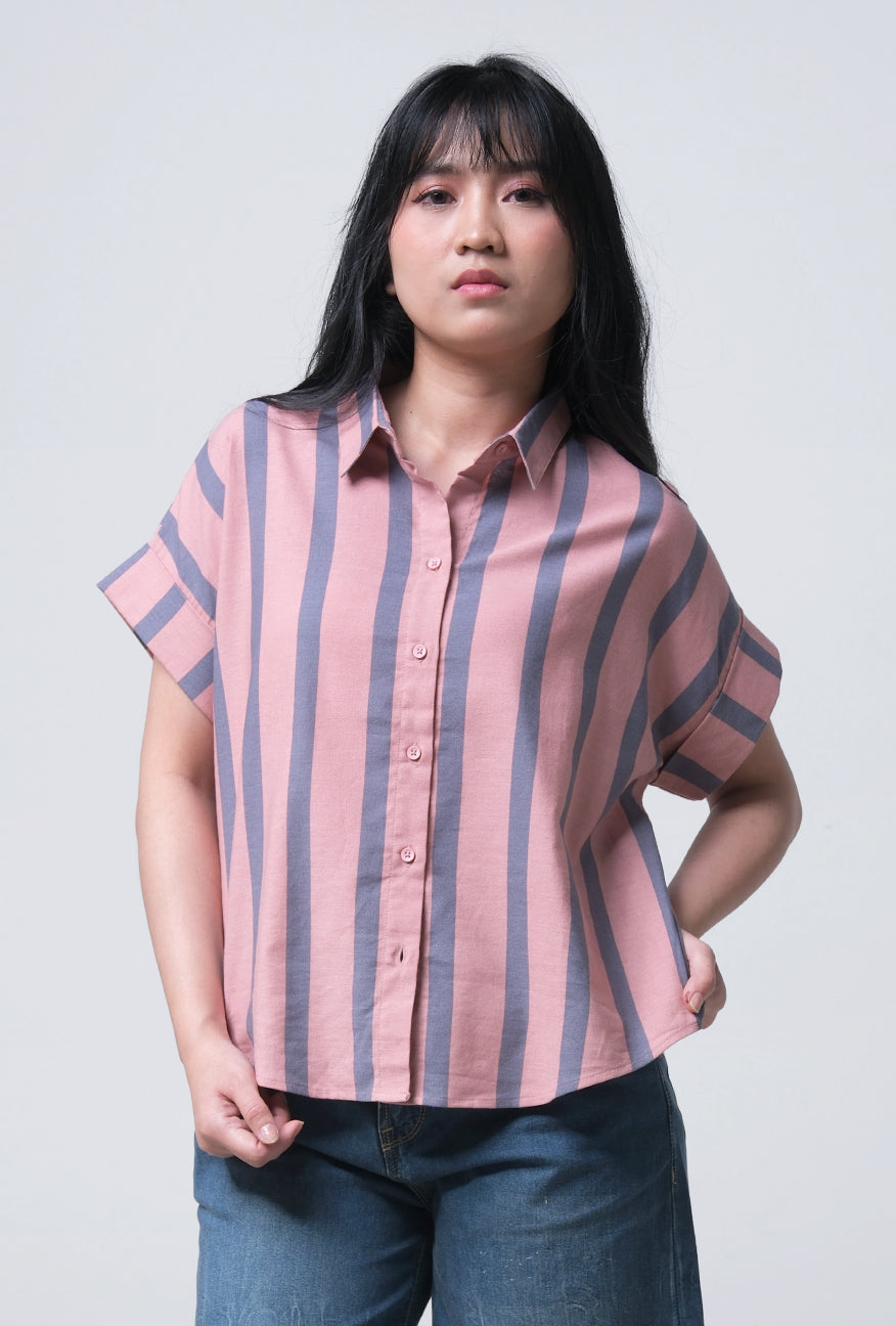 Kemeja Lengan Pendek Teana Pink Grey