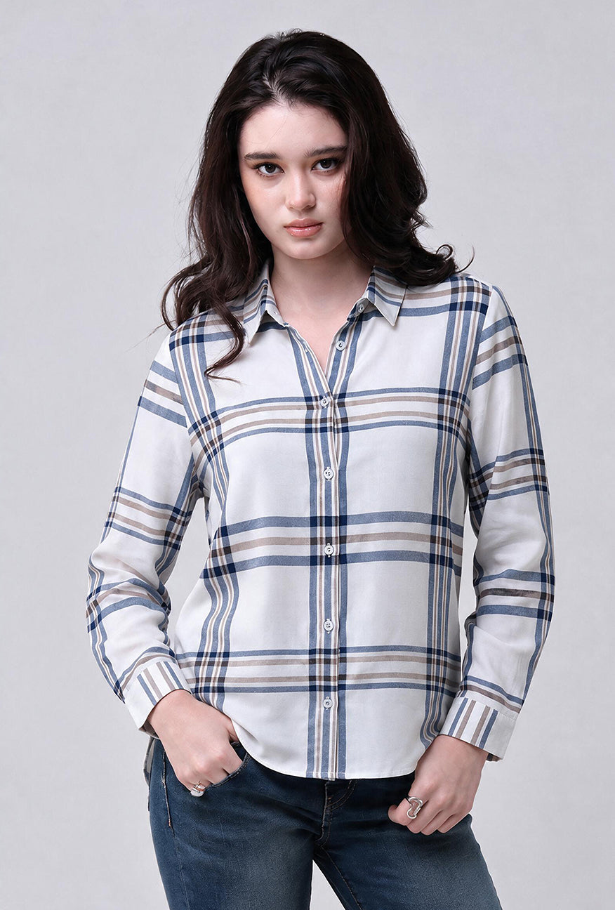 Kemeja Lengan Panjang Mara White Blue