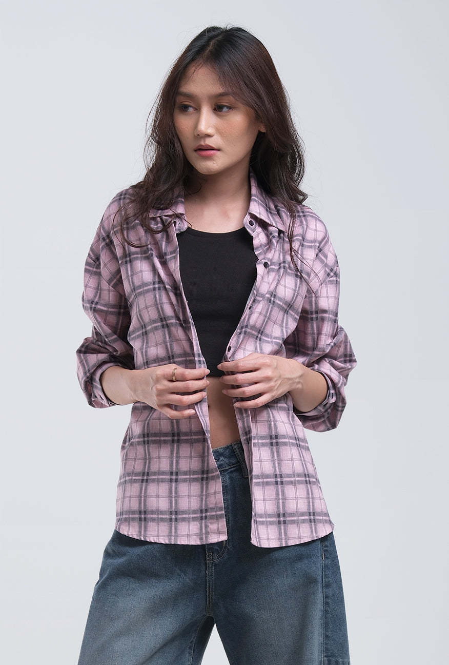 Kemeja Lengan Panjang Alanza 2.0 Pink Black