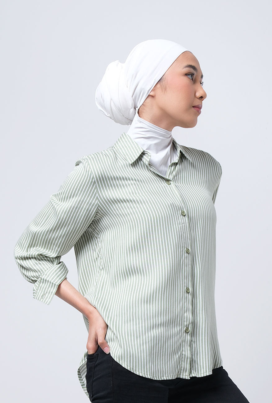 Kemeja Lengan Panjang Vivi White Green