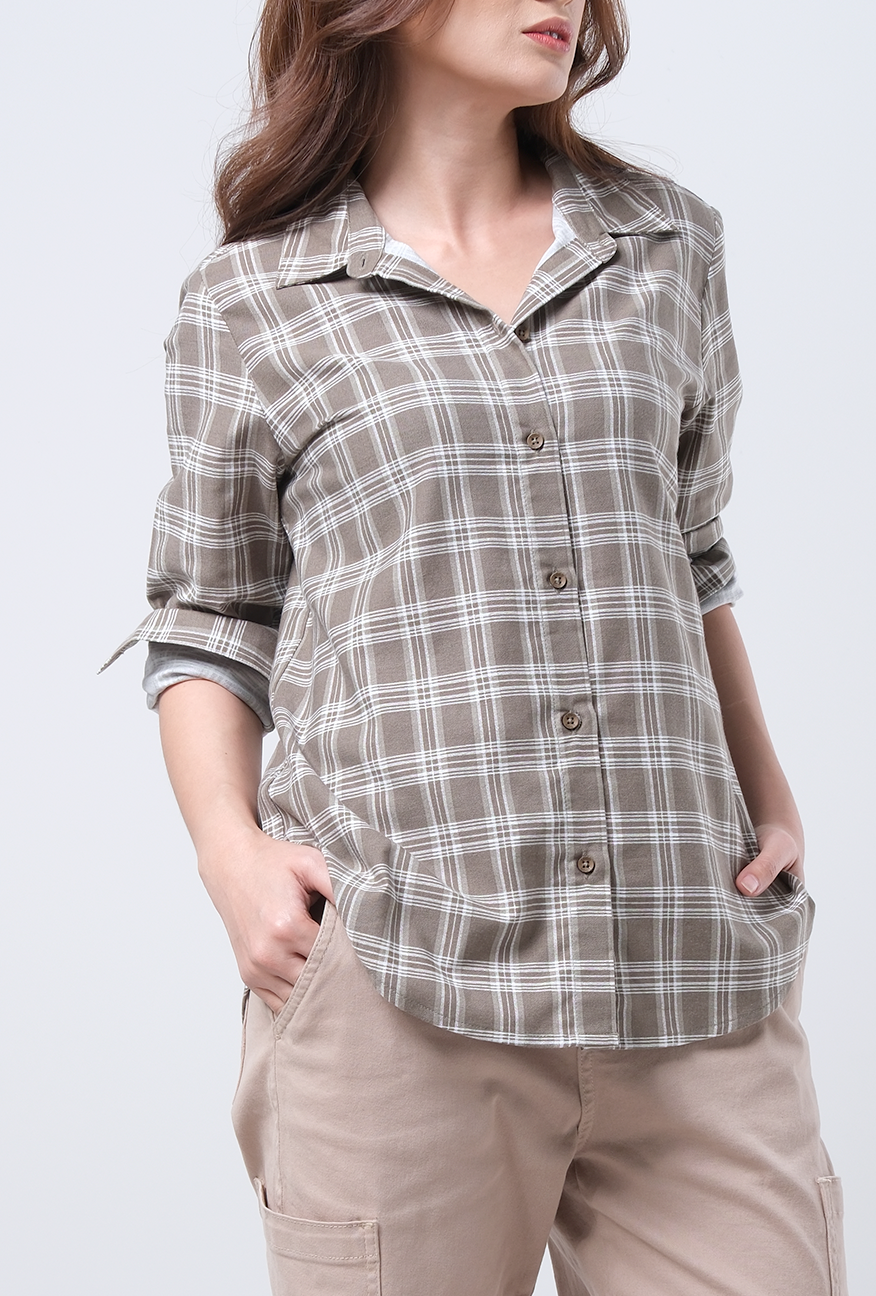 Kemeja Lengan Panjang Wilona Army White