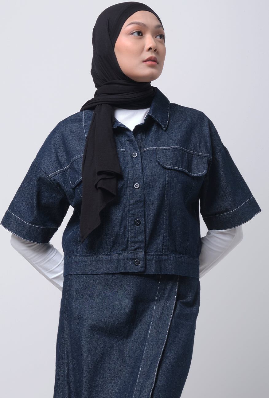 Kemeja Lengan Pendek Classy Top Dark Blue