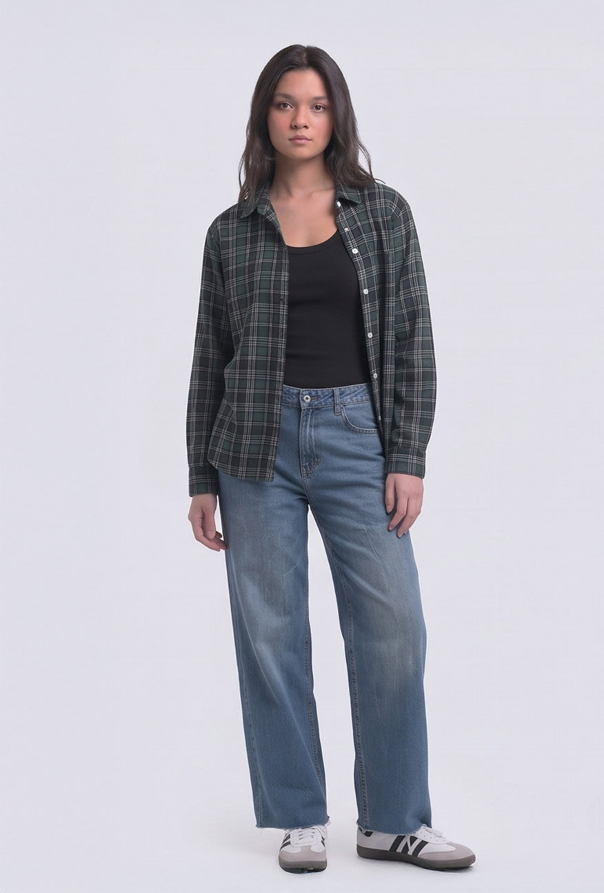 Kemeja Flanel Jenna Green Black