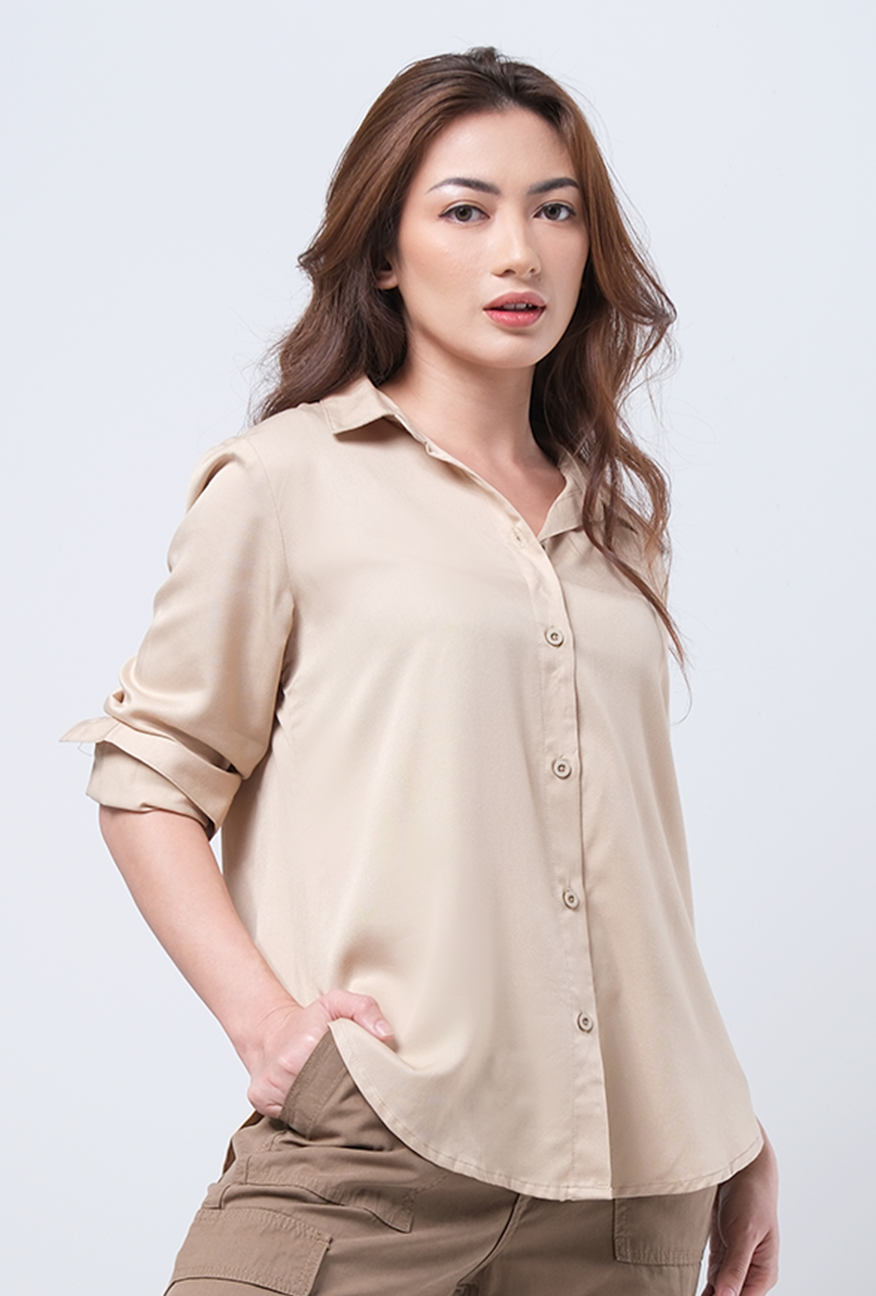 Kemeja Lengan Panjang Claudia Khaki