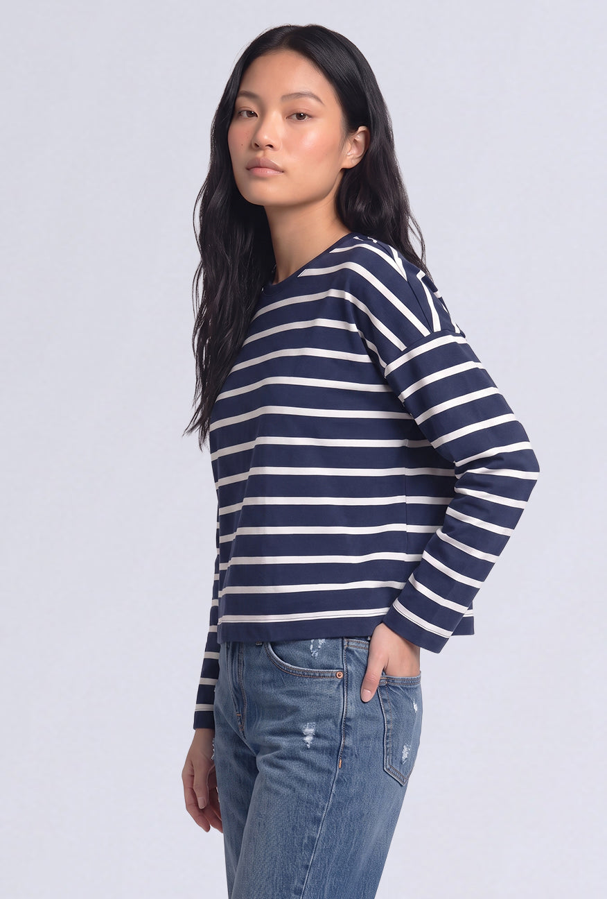 T-Shirt Lengan Panjang Grecila Navy White Stripe