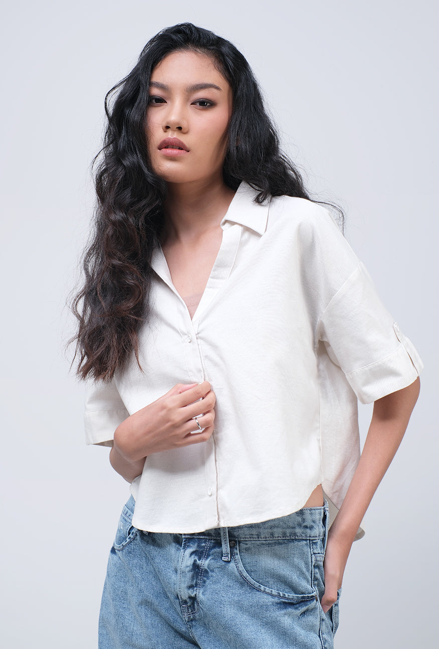 Kemeja Lengan Pendek Berinda Offwhite Exclusive Online