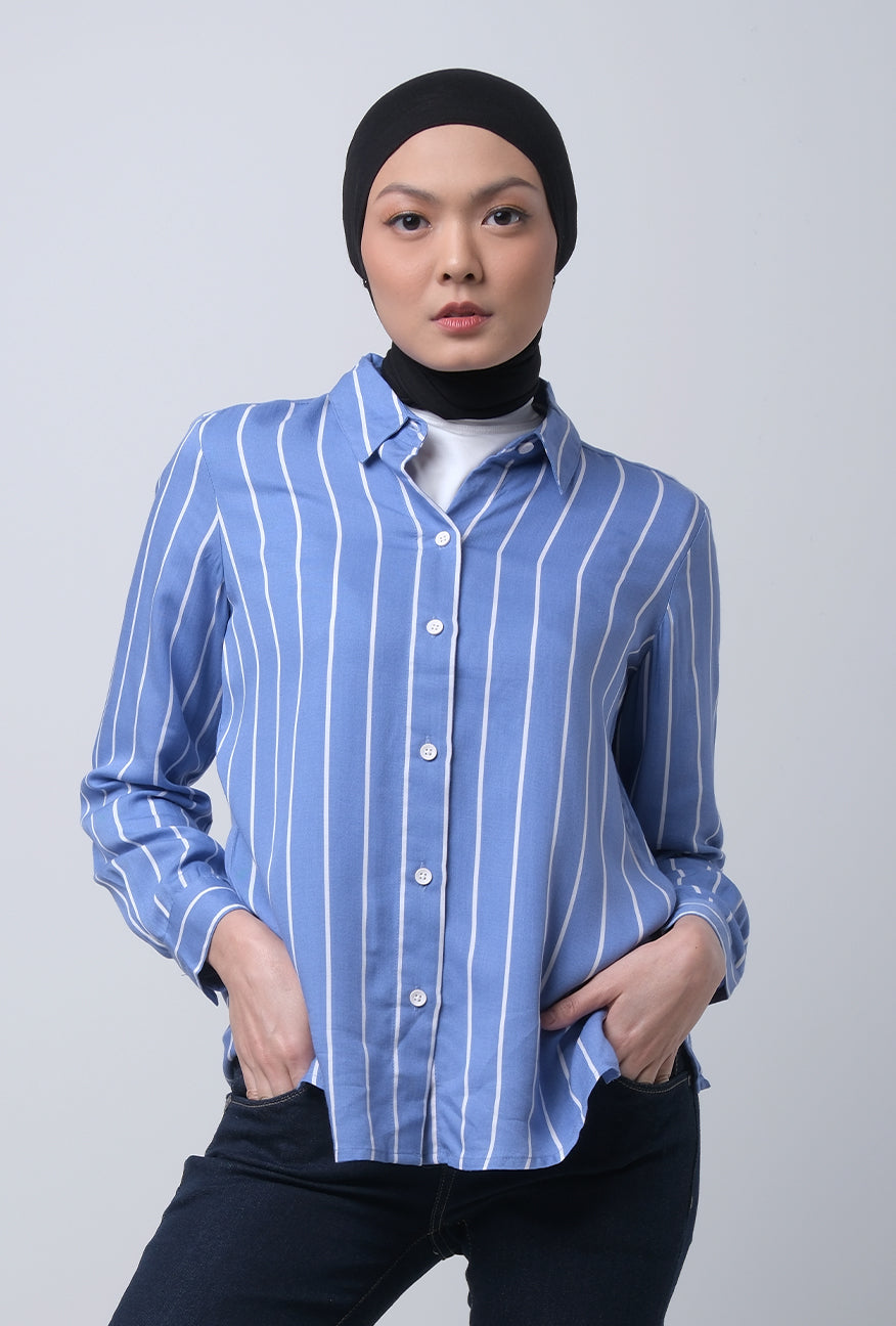 Kemeja Lengan Panjang Mira Blue White