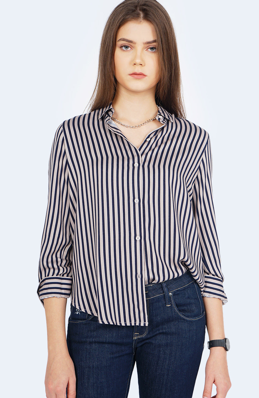 Kemeja Lengan Panjang Syarla Navy Grey