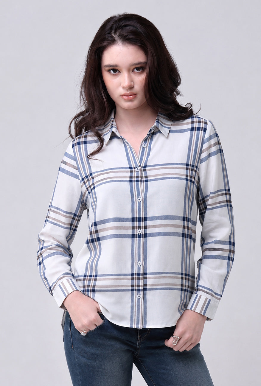 Kemeja Lengan Panjang Mara White Blue