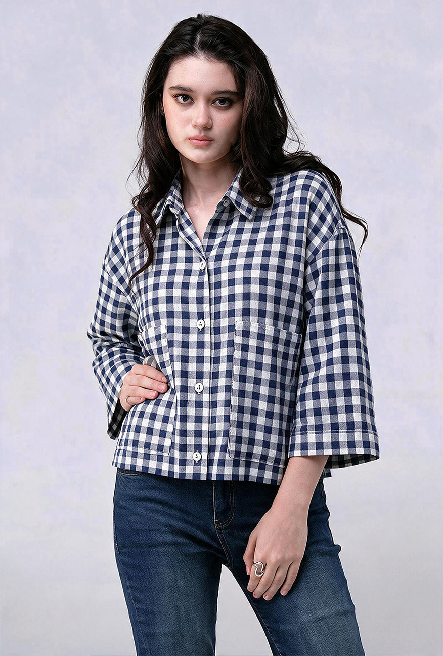 Kemeja Lumi Navy White Exclusive Online
