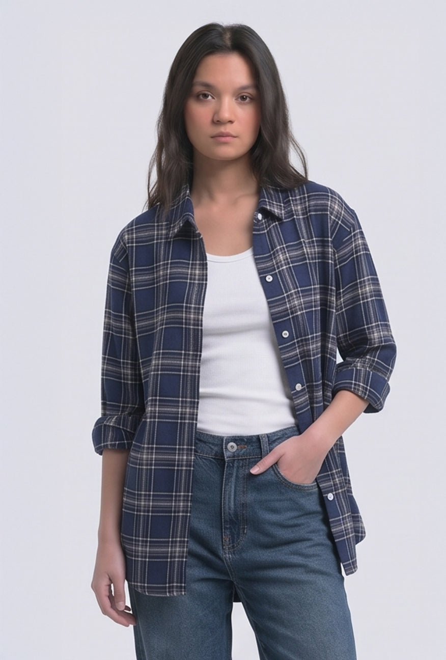 Kemeja Flanel Clemira Navy Black