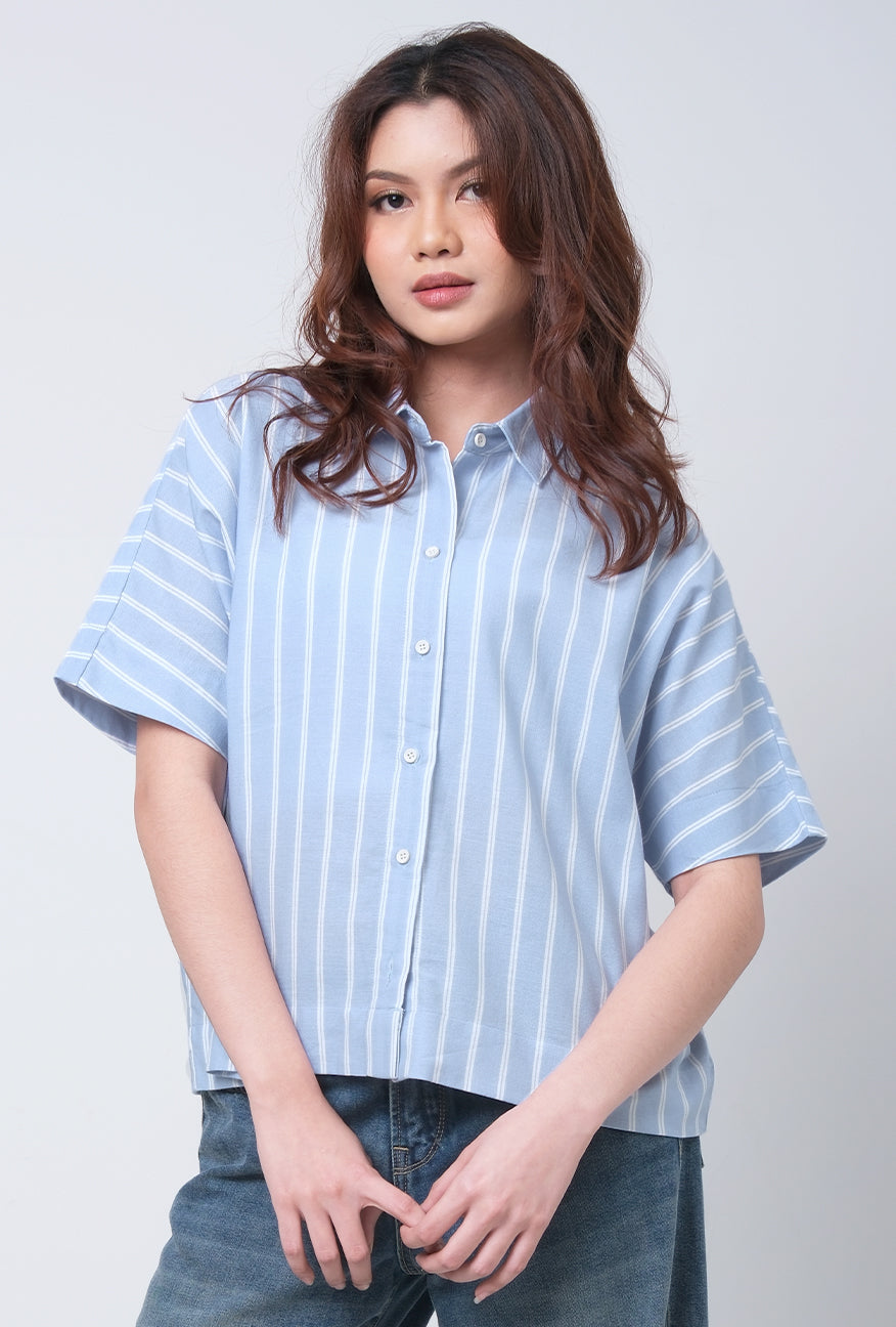 Kemeja Lengan Pendek Kyra Blue White