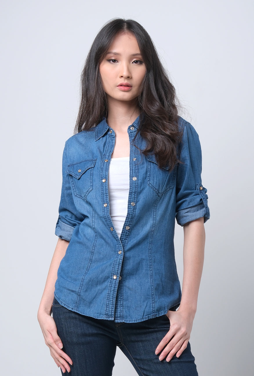 Kemeja Chambray Lengan Panjang Princess Medium Blue