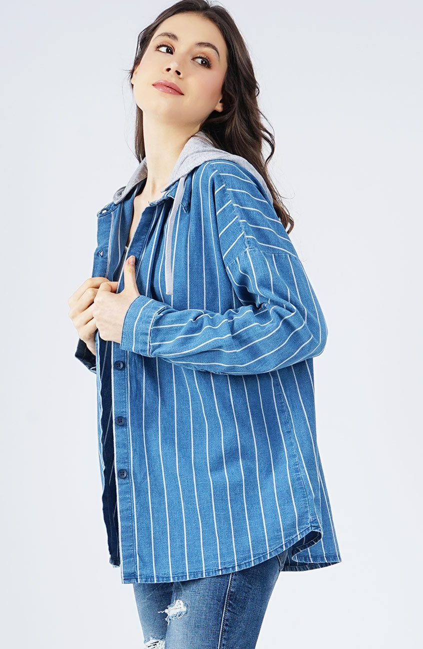Jaket Bianca Navy White Chambray