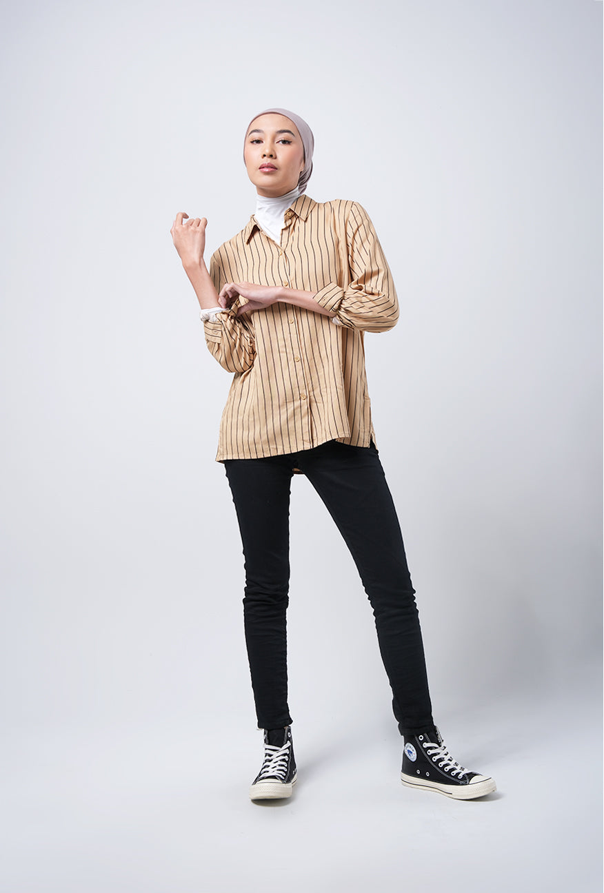 Kemeja Lengan Panjang Carissa Khaki Black