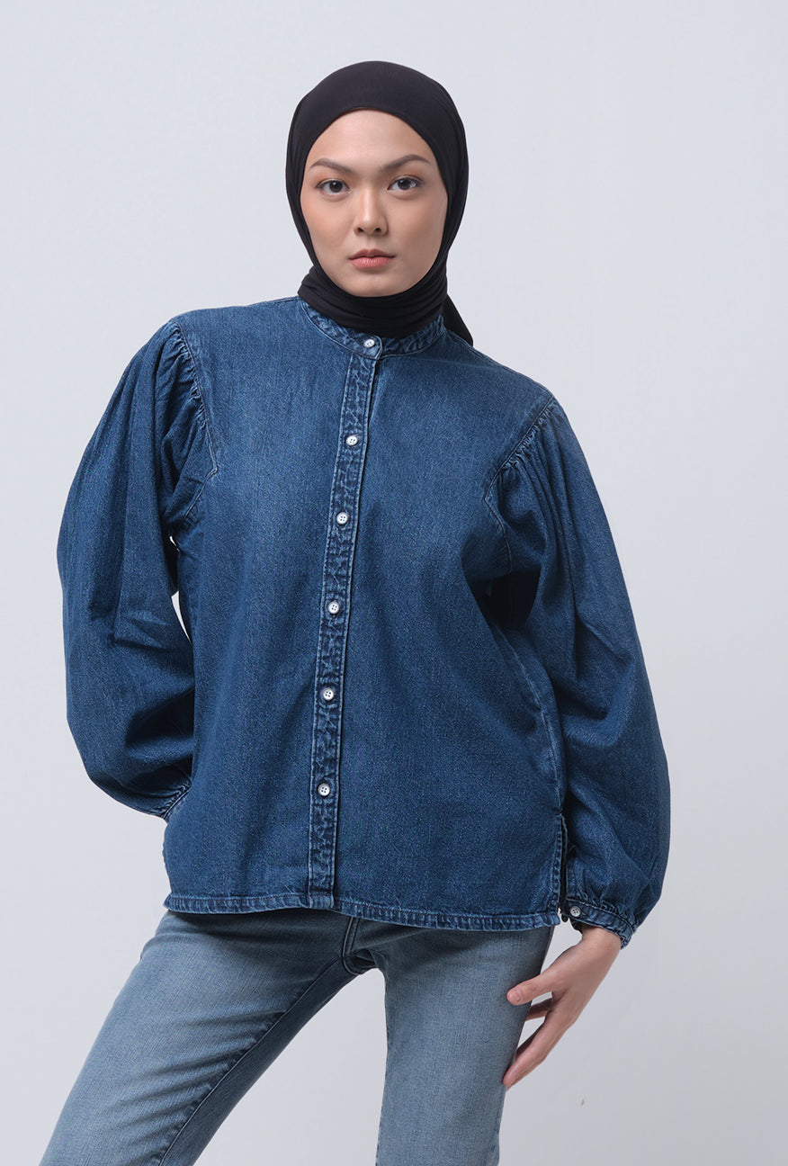 Kemeja Lengan Panjang Paula Medium Blue Chambray