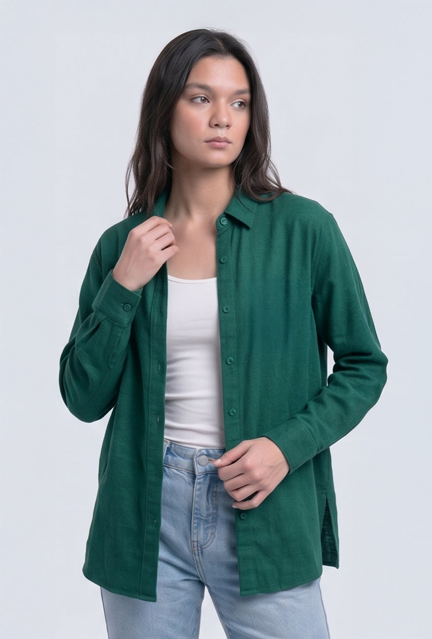 Kemeja Lengan Panjang Windy Dark Green