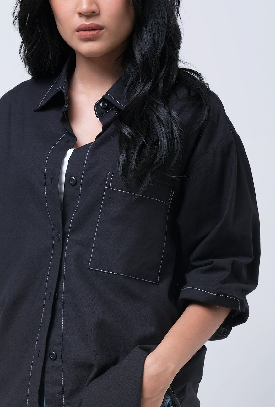 Kemeja Lengan Panjang Nisrina Black Shirt