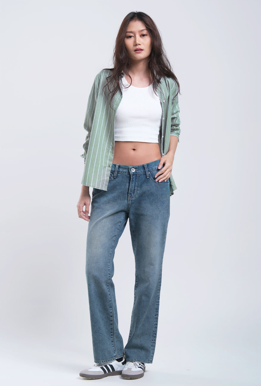 Kemeja Lengan Panjang Valja Green Offwhite