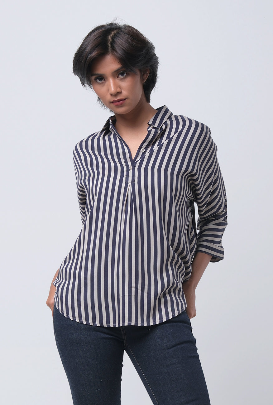 Kemeja Lengan Panjang Nylah Navy Grey Qtrs Shirt