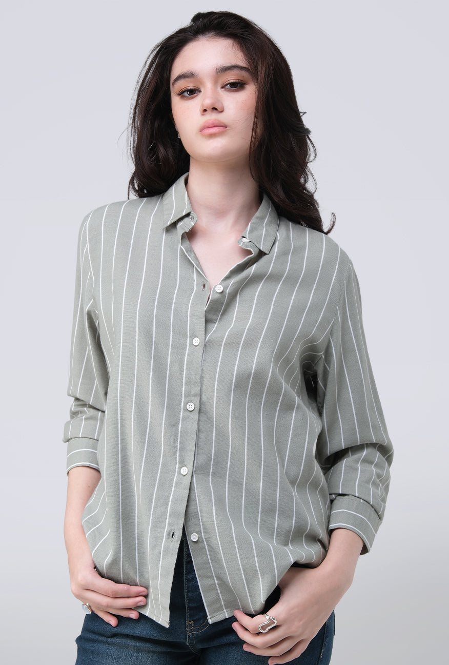 Kemeja Lengan Panjang Valja Green Offwhite
