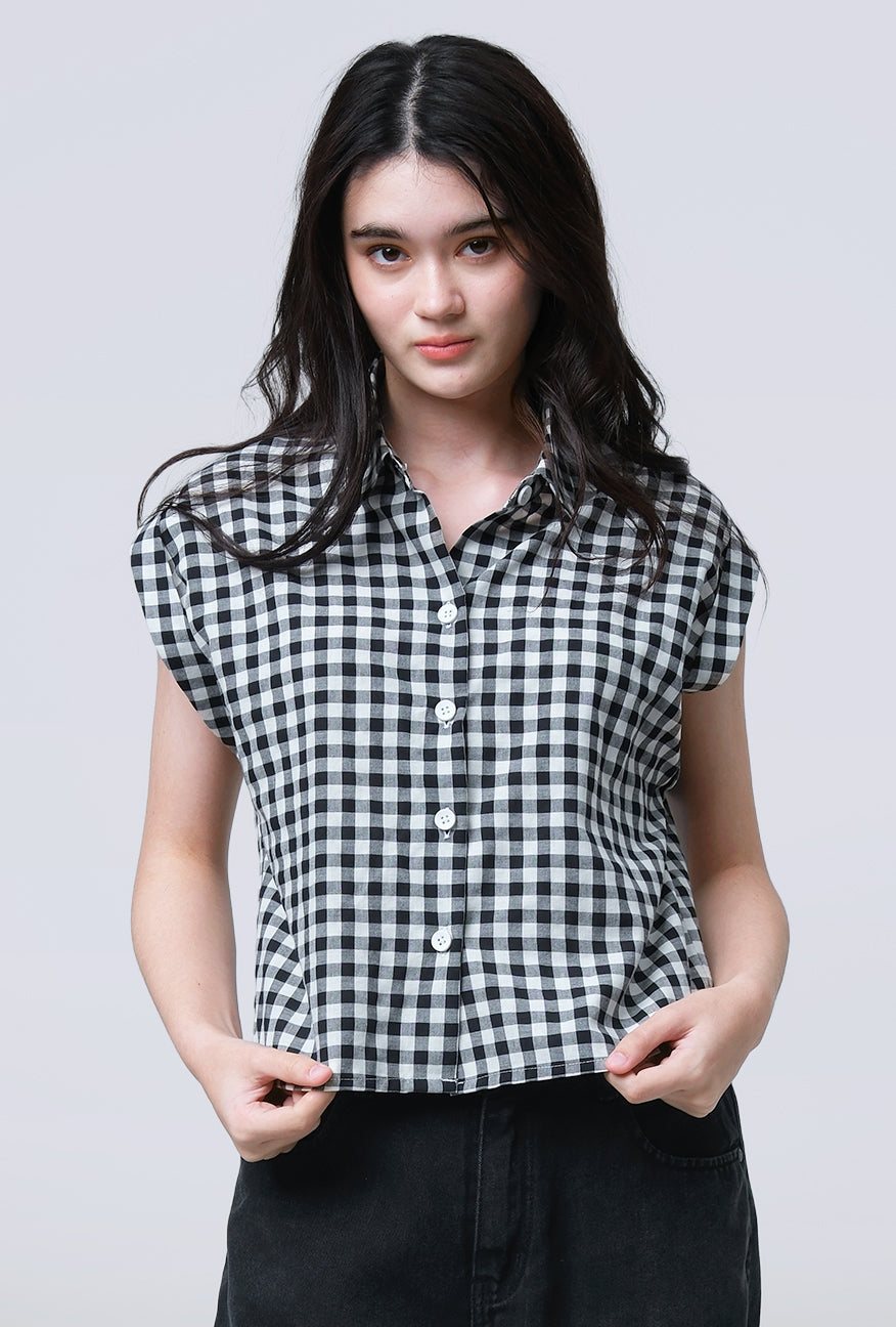 Kemeja Lengan Pendek Gwen Black White Exclusive Online