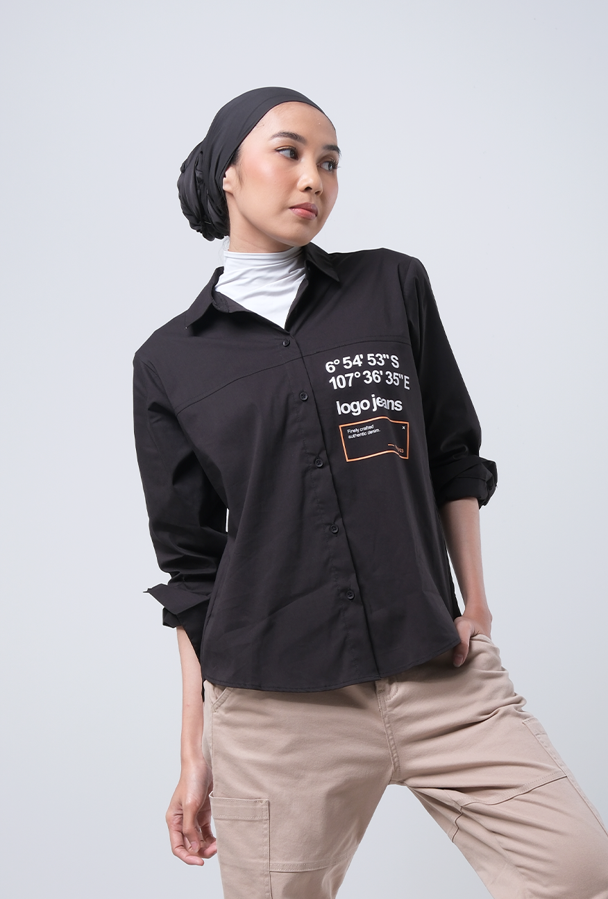 Kemeja Lengan Panjang Elaina Black
