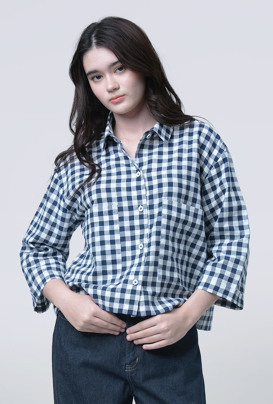 Kemeja Lumi Navy White Exclusive Online
