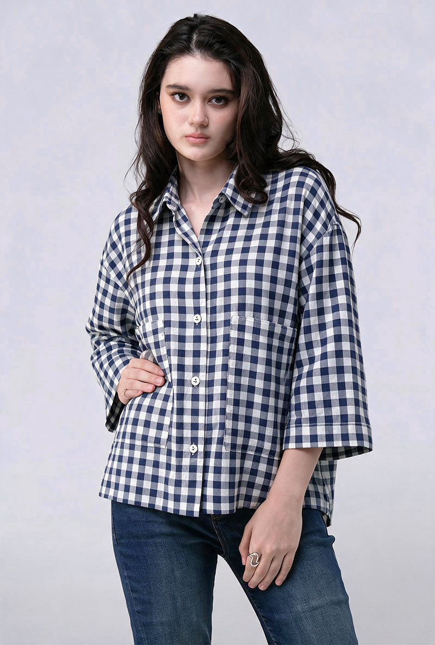 Kemeja Lumi Navy White Exclusive Online