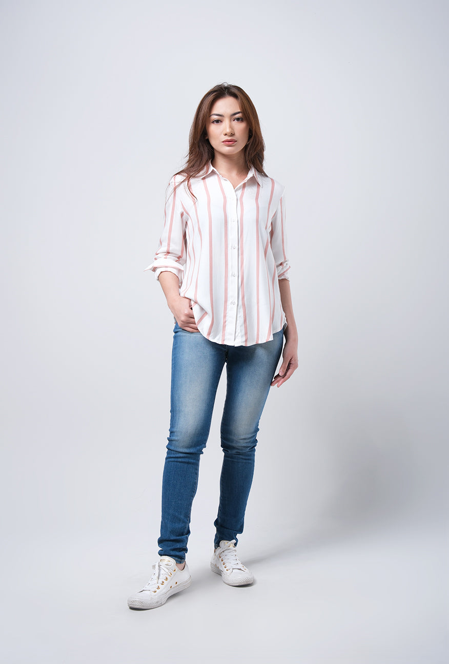 Kemeja Lengan Panjang Jenny Offwhite Pink