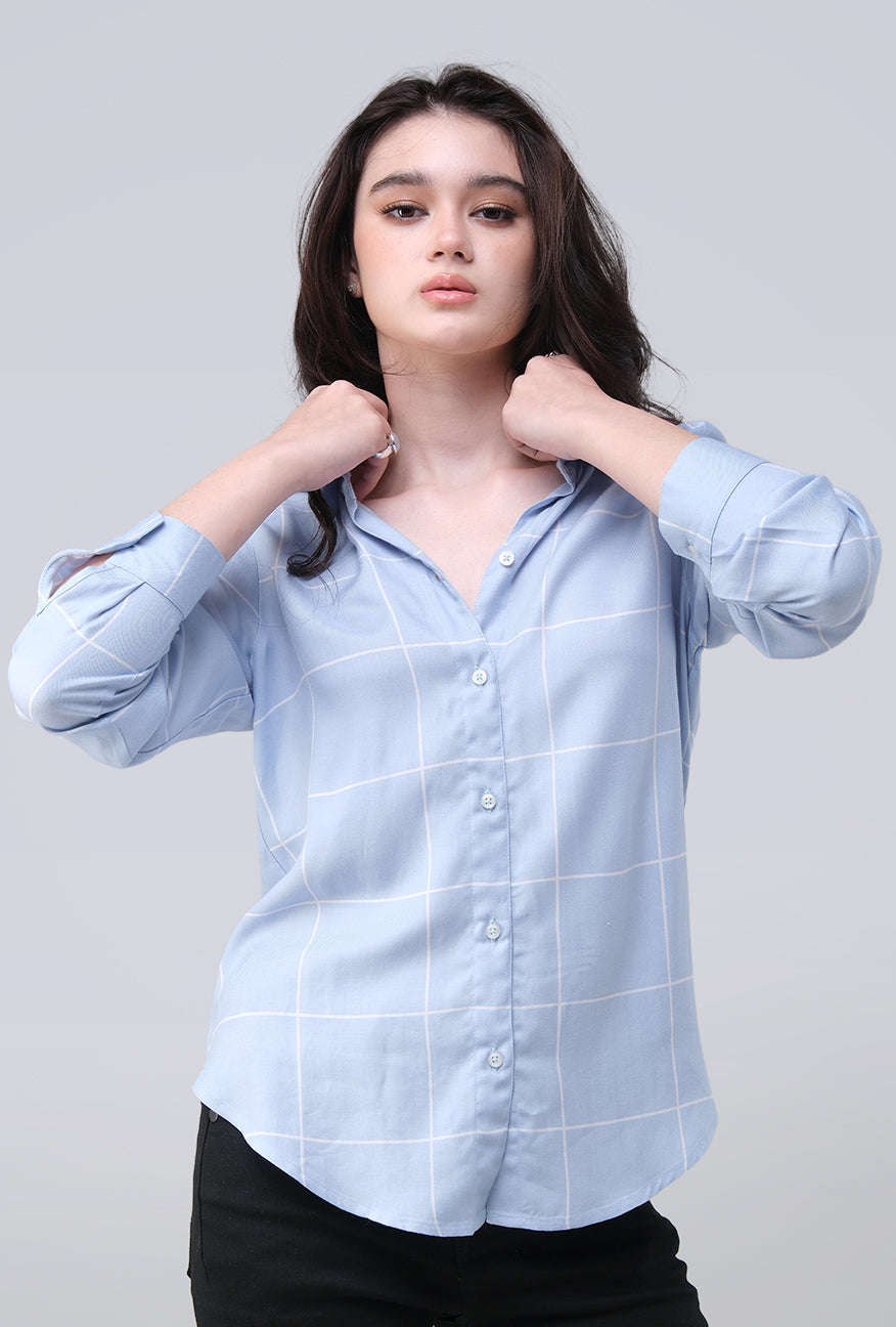 Kemeja Lengan Panjang Kayza Blue White