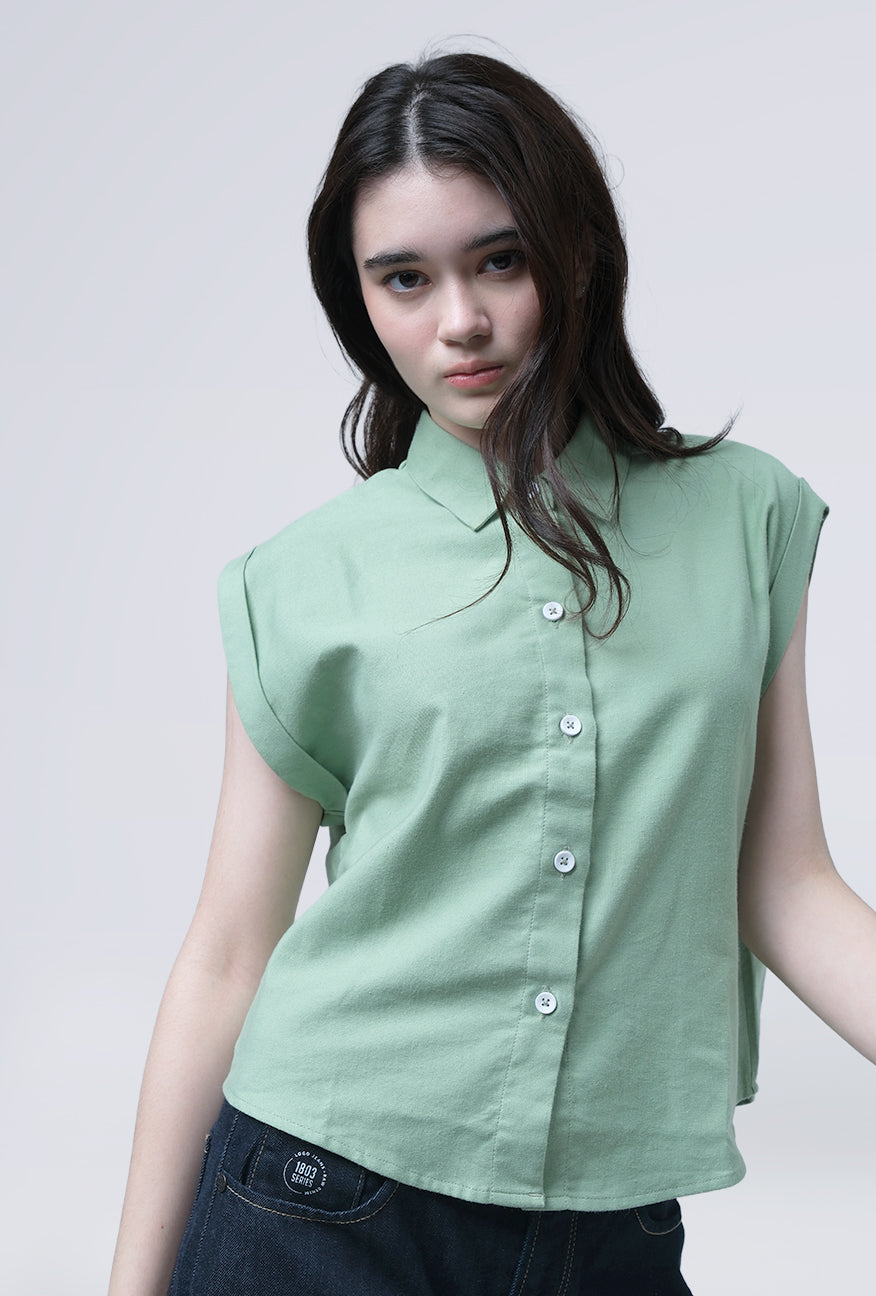 Kemeja Lengan Pendek Oryna Green Exclusive Online