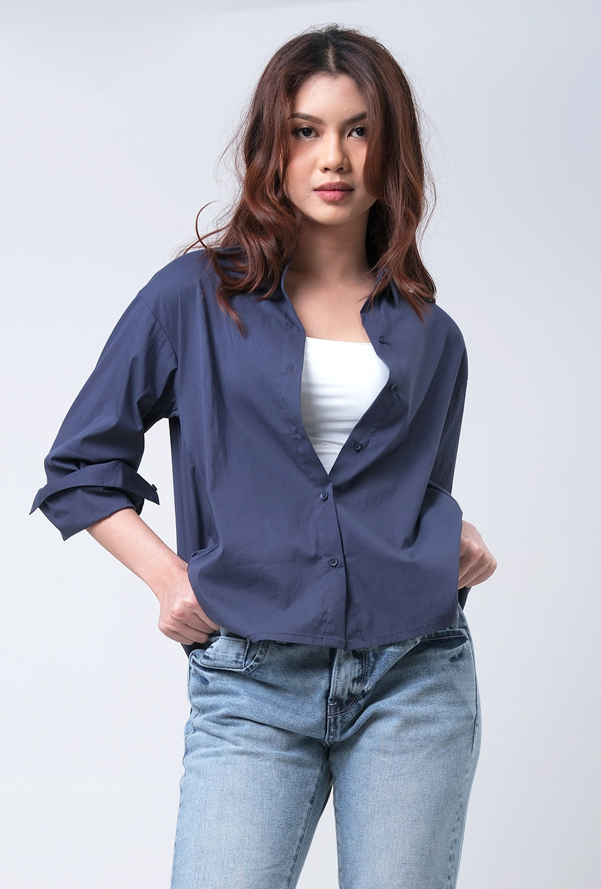 Kemeja Lengan Panjang Raquel Navy