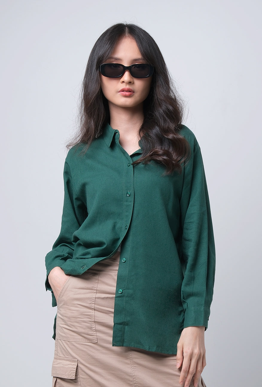 Kemeja Lengan Panjang Windy Dark Green