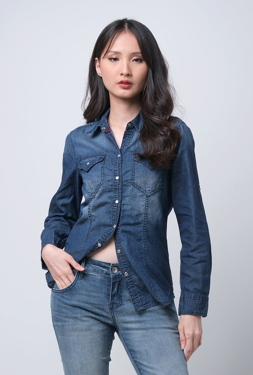 Kemeja Chambray Indira Dark Blue