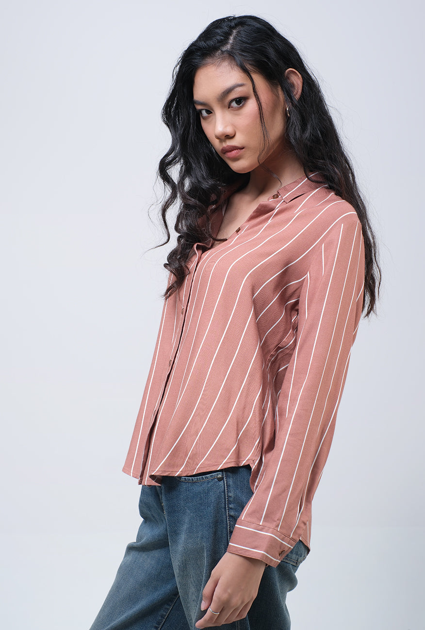 Kemeja Lengan Panjang Jayla Brown White