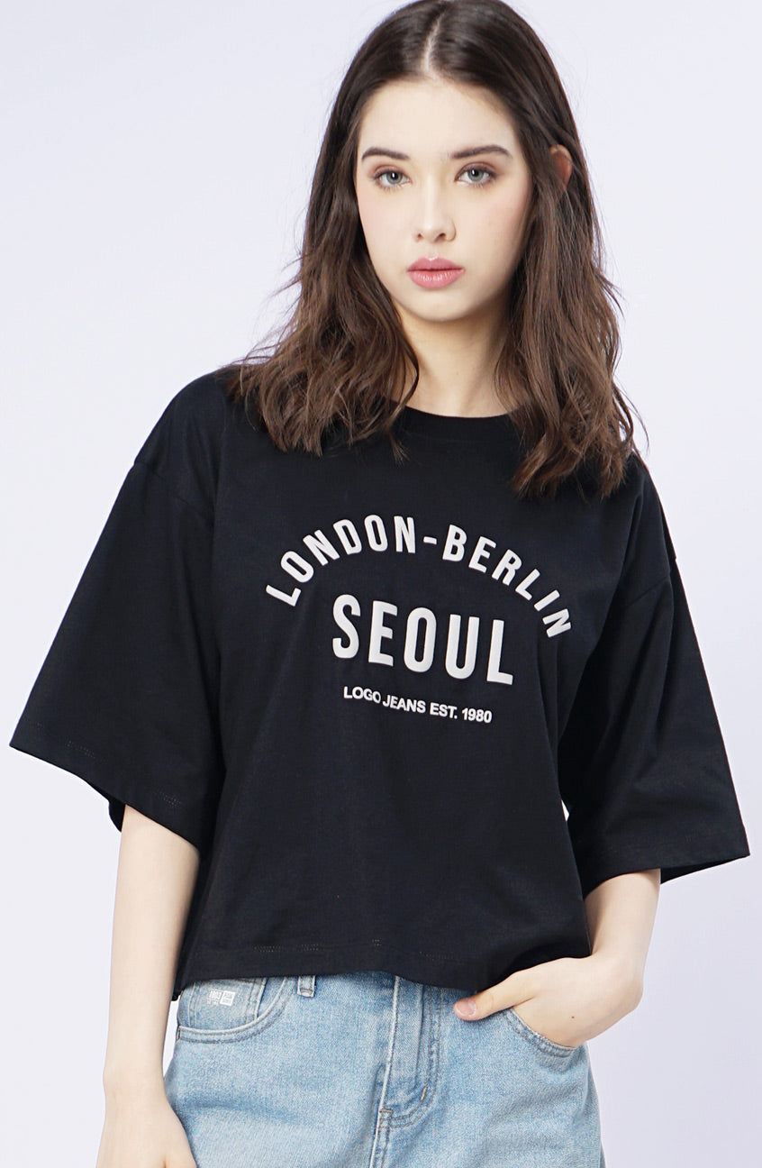 T-Shirt Crop Top Lengan Pendek Cadenza Black