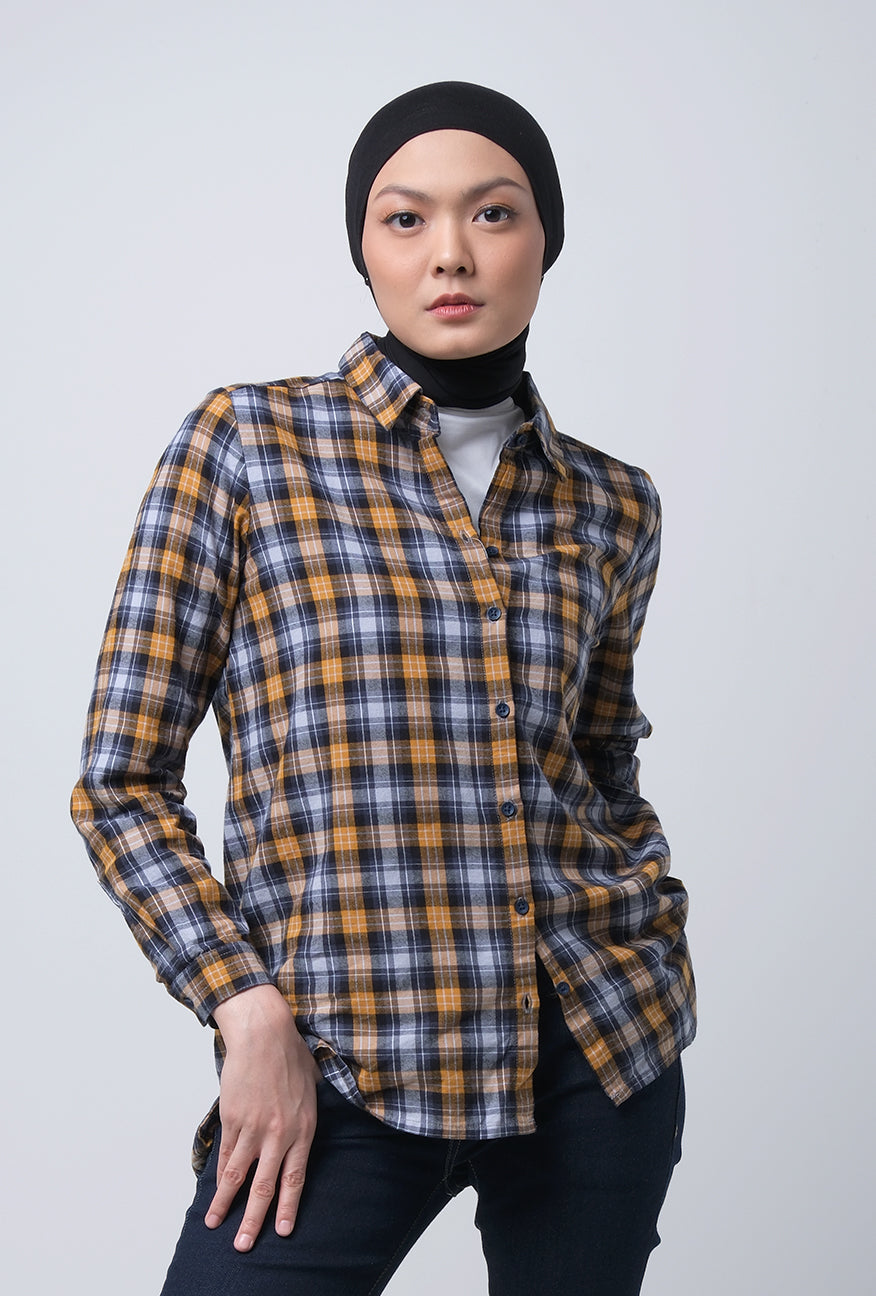 Kemeja Flanel Zoe Navy Yellow